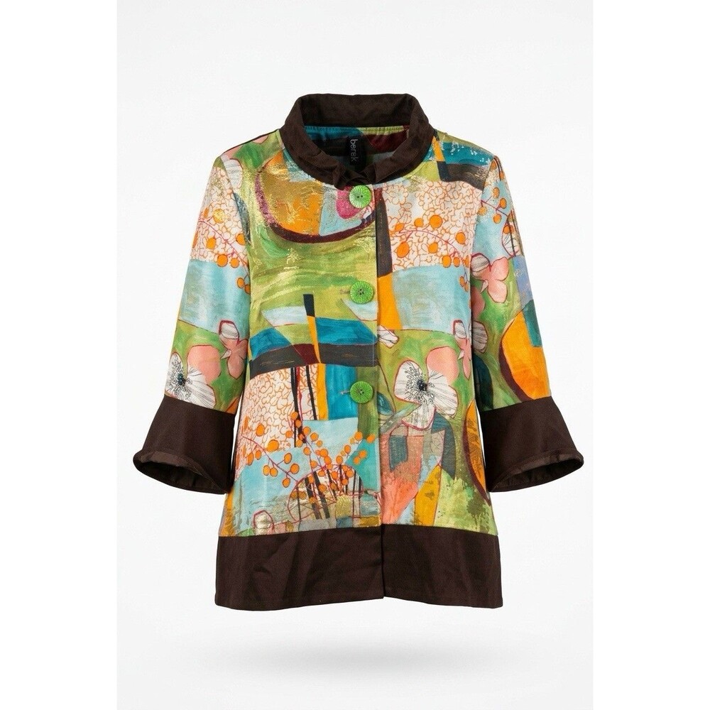 Berek Art to Wear Abstract Print Swing Jacket Metallic Accents Size Large